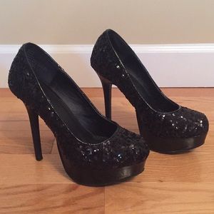 Black sequin heels